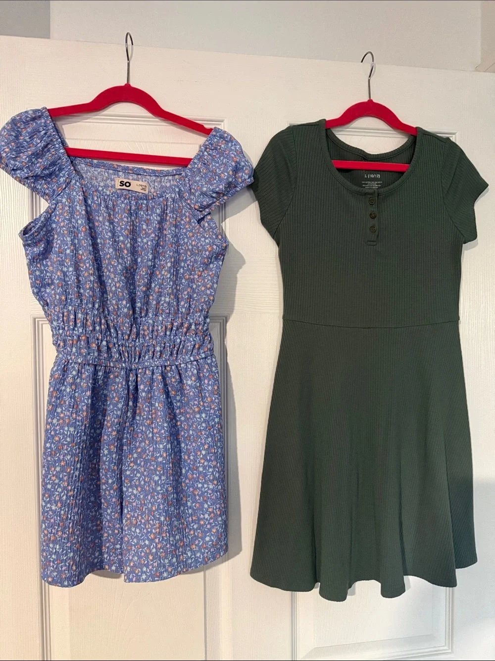 SO Girls Blue Floral Romper & Green Ribbed Knit Dress